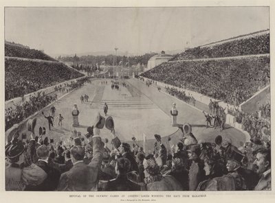 Revival of the Olympic Games at Athens, Loues winning the Race from Marathon by Amedee Forestier